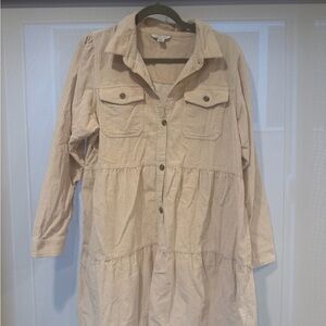 American Eagle Outfitters Light Beige Corduroy Tiered Button-Front Jacket Dress